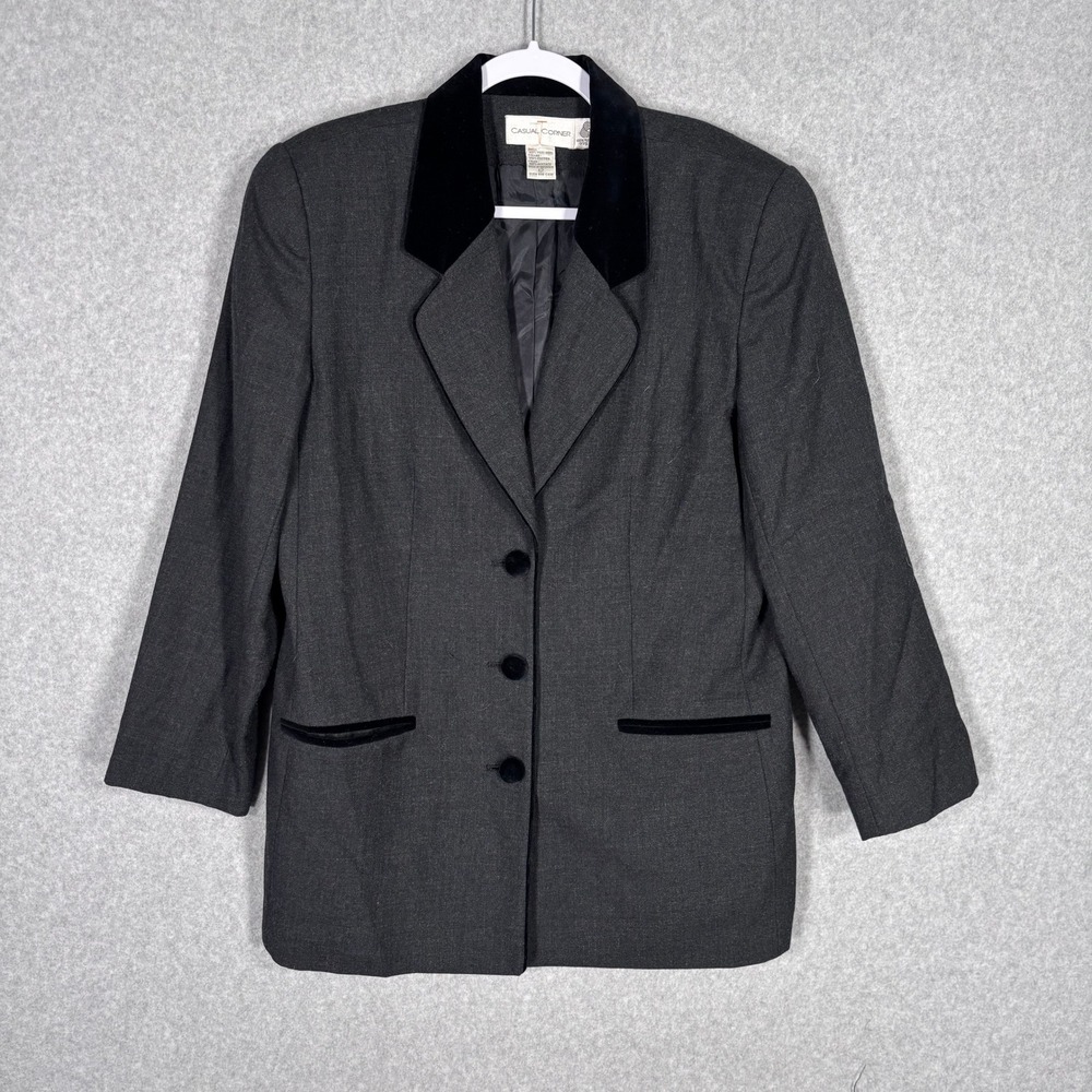 Vintage Casual Corner Wool Blazer Size 12 Velvet Collar Oversized Suit Career